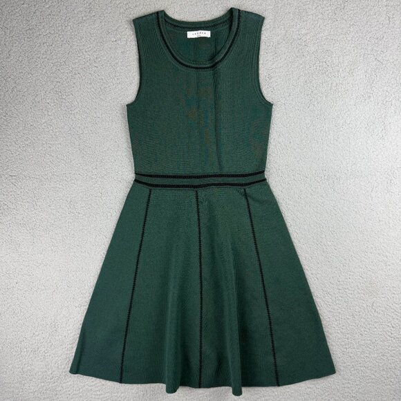 Sandro Paris Dress Womens 3 Green Sleeveless Knit Stretch A Line Fit & Flare 1 - Picture 1 of 8